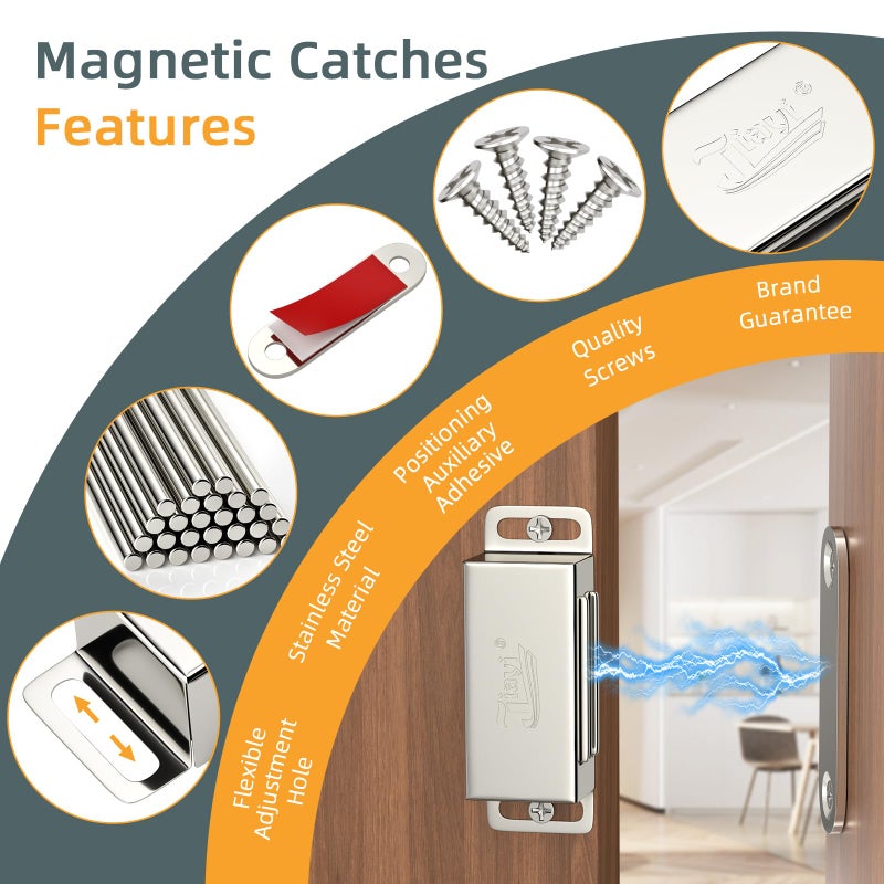 Jiayi Cabinet Magnets Jiayi 12 Pack Magnetic Door Catch Stainless Steel Kitchen Cabinet Magnetic Catch Drawer Magnet for Cabinet Door Cupboard Magnetic Closures for Cabinet Magnetic Latches Cabinet Closer - Image 3